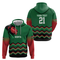 Kenya Cricket Custom Hoodie Green Lion Head with Kenyan Pattern - Wonder Print Shop