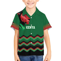 Kenya Cricket Custom Kid Hawaiian Shirt Green Lion Head with Kenyan Pattern - Wonder Print Shop