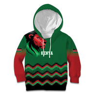 Kenya Cricket Custom Kid Hoodie Green Lion Head with Kenyan Pattern - Wonder Print Shop