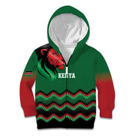Kenya Cricket Custom Kid Hoodie Green Lion Head with Kenyan Pattern - Wonder Print Shop
