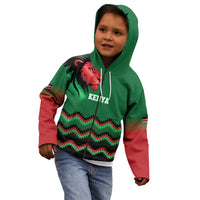 Kenya Cricket Custom Kid Hoodie Green Lion Head with Kenyan Pattern - Wonder Print Shop