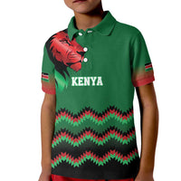 Kenya Cricket Custom Kid Polo Shirt Green Lion Head with Kenyan Pattern - Wonder Print Shop