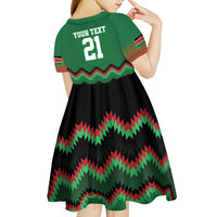 Kenya Cricket Custom Kid Short Sleeve Dress Green Lion Head with Kenyan Pattern - Wonder Print Shop