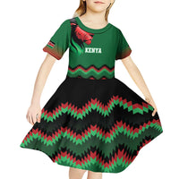 Kenya Cricket Custom Kid Short Sleeve Dress Green Lion Head with Kenyan Pattern - Wonder Print Shop