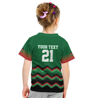 Kenya Cricket Custom Kid T Shirt Green Lion Head with Kenyan Pattern - Wonder Print Shop
