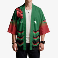 Kenya Cricket Custom Kimono Green Lion Head with Kenyan Pattern - Wonder Print Shop