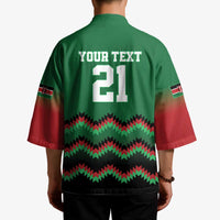 Kenya Cricket Custom Kimono Green Lion Head with Kenyan Pattern - Wonder Print Shop