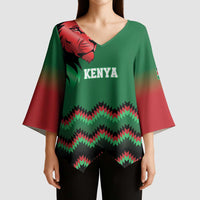 Kenya Cricket Custom Kimono Sleeve Blouse Green Lion Head with Kenyan Pattern - Wonder Print Shop