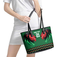 Kenya Cricket Custom Leather Tote Bag Green Lion Head with Kenyan Pattern - Wonder Print Shop