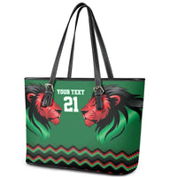 Kenya Cricket Custom Leather Tote Bag Green Lion Head with Kenyan Pattern - Wonder Print Shop