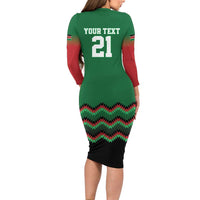 Kenya Cricket Custom Long Sleeve Bodycon Dress Green Lion Head with Kenyan Pattern - Wonder Print Shop