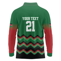 Kenya Cricket Custom Long Sleeve Polo Shirt Green Lion Head with Kenyan Pattern - Wonder Print Shop