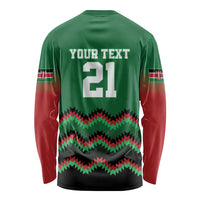 Kenya Cricket Custom Long Sleeve Shirt Green Lion Head with Kenyan Pattern - Wonder Print Shop