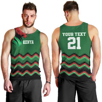 Kenya Cricket Custom Men Tank Top Green Lion Head with Kenyan Pattern - Wonder Print Shop