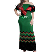Kenya Cricket Custom Off Shoulder Maxi Dress Green Lion Head with Kenyan Pattern - Wonder Print Shop