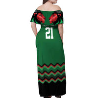 Kenya Cricket Custom Off Shoulder Maxi Dress Green Lion Head with Kenyan Pattern - Wonder Print Shop