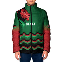 Kenya Cricket Custom Padded Jacket Green Lion Head with Kenyan Pattern - Wonder Print Shop