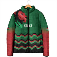 Kenya Cricket Custom Padded Jacket Green Lion Head with Kenyan Pattern - Wonder Print Shop