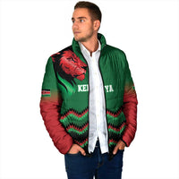 Kenya Cricket Custom Padded Jacket Green Lion Head with Kenyan Pattern - Wonder Print Shop