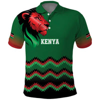 Kenya Cricket Custom Polo Shirt Green Lion Head with Kenyan Pattern - Wonder Print Shop