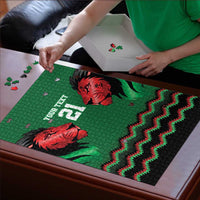 Kenya Cricket Custom Puzzle Green Lion Head with Kenyan Pattern - Wonder Print Shop