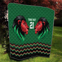 Kenya Cricket Custom Quilt Green Lion Head with Kenyan Pattern - Wonder Print Shop