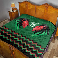 Kenya Cricket Custom Quilt Green Lion Head with Kenyan Pattern - Wonder Print Shop