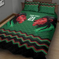 Kenya Cricket Custom Quilt Bed Set Green Lion Head with Kenyan Pattern - Wonder Print Shop