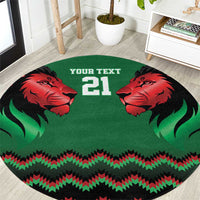 Kenya Cricket Custom Round Carpet Green Lion Head with Kenyan Pattern - Wonder Print Shop