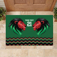 Kenya Cricket Custom Rubber Doormat Green Lion Head with Kenyan Pattern - Wonder Print Shop