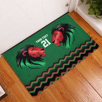 Kenya Cricket Custom Rubber Doormat Green Lion Head with Kenyan Pattern - Wonder Print Shop