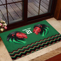 Kenya Cricket Custom Rubber Doormat Green Lion Head with Kenyan Pattern - Wonder Print Shop