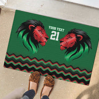 Kenya Cricket Custom Rubber Doormat Green Lion Head with Kenyan Pattern - Wonder Print Shop