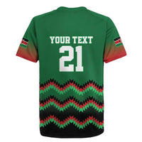 Kenya Cricket Custom Rugby Jersey Green Lion Head with Kenyan Pattern - Wonder Print Shop