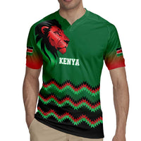 Kenya Cricket Custom Rugby Jersey Green Lion Head with Kenyan Pattern - Wonder Print Shop