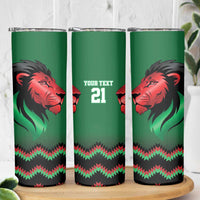 Kenya Cricket Custom Skinny Tumbler Green Lion Head with Kenyan Pattern - Wonder Print Shop