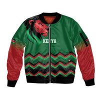 Kenya Cricket Custom Sleeve Zip Bomber Jacket Green Lion Head with Kenyan Pattern - Wonder Print Shop