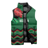 Kenya Cricket Custom Sleeveless Puffer Jacket Green Lion Head with Kenyan Pattern - Wonder Print Shop