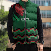 Kenya Cricket Custom Sleeveless Puffer Jacket Green Lion Head with Kenyan Pattern - Wonder Print Shop