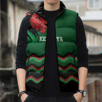 Kenya Cricket Custom Sleeveless Puffer Jacket Green Lion Head with Kenyan Pattern - Wonder Print Shop