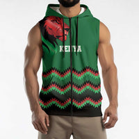 Kenya Cricket Custom Sleeveless Zip Hoodie Green Lion Head with Kenyan Pattern - Wonder Print Shop