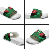 Kenya Cricket Custom Slide Sandals Green Lion Head with Kenyan Pattern - Wonder Print Shop