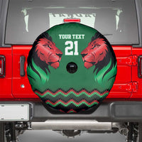 Kenya Cricket Custom Spare Tire Cover Green Lion Head with Kenyan Pattern - Wonder Print Shop