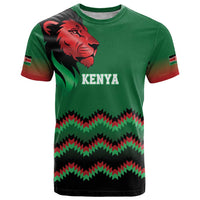 Kenya Cricket Custom T Shirt Green Lion Head with Kenyan Pattern - Wonder Print Shop