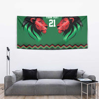 Kenya Cricket Custom Tapestry Green Lion Head with Kenyan Pattern - Wonder Print Shop