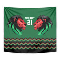 Kenya Cricket Custom Tapestry Green Lion Head with Kenyan Pattern - Wonder Print Shop