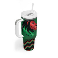 Kenya Cricket Custom Tumbler With Handle Green Lion Head with Kenyan Pattern - Wonder Print Shop