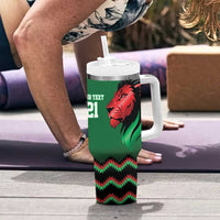 Kenya Cricket Custom Tumbler With Handle Green Lion Head with Kenyan Pattern - Wonder Print Shop