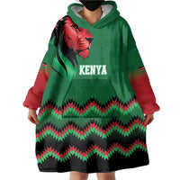 Kenya Cricket Custom Wearable Blanket Hoodie Green Lion Head with Kenyan Pattern - Wonder Print Shop