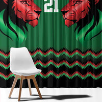 Kenya Cricket Custom Window Curtain Green Lion Head with Kenyan Pattern - Wonder Print Shop